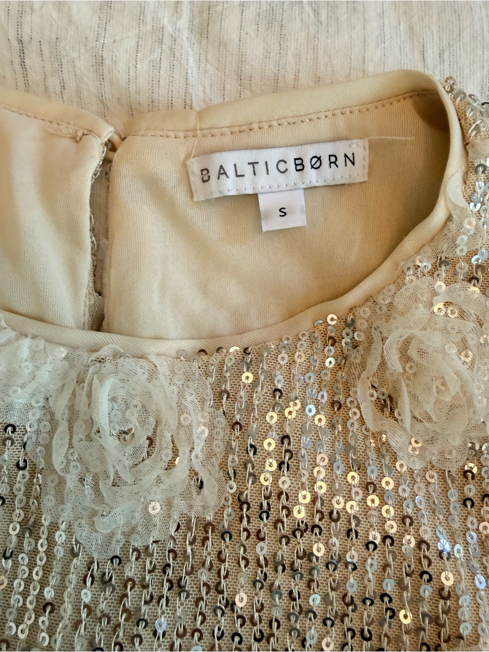 Baltic Born Sequin Dress with Floral Appliqués in Cream and Champagne - Picture 5 of 9